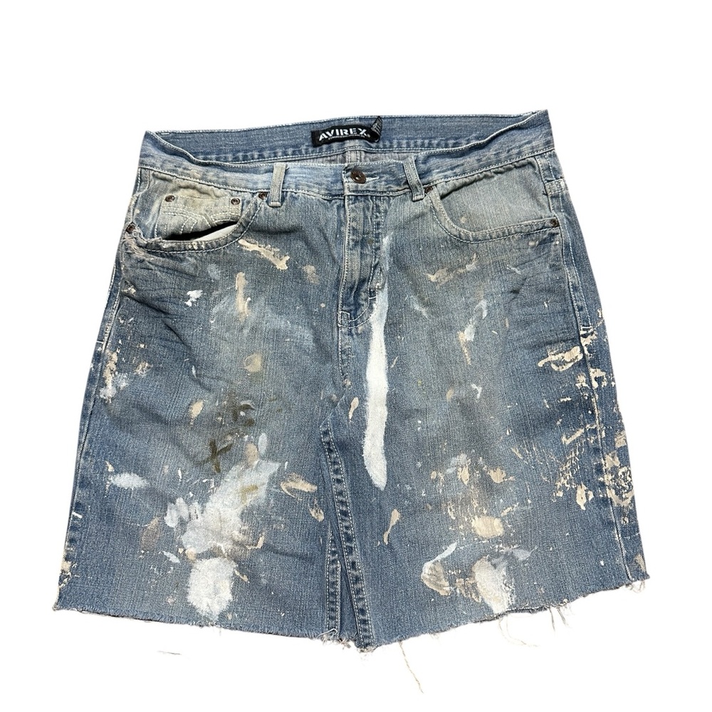 Vintage Y2K Avirex Streetwear Paint Splatter Denim Jean Jort Shorts Size 34